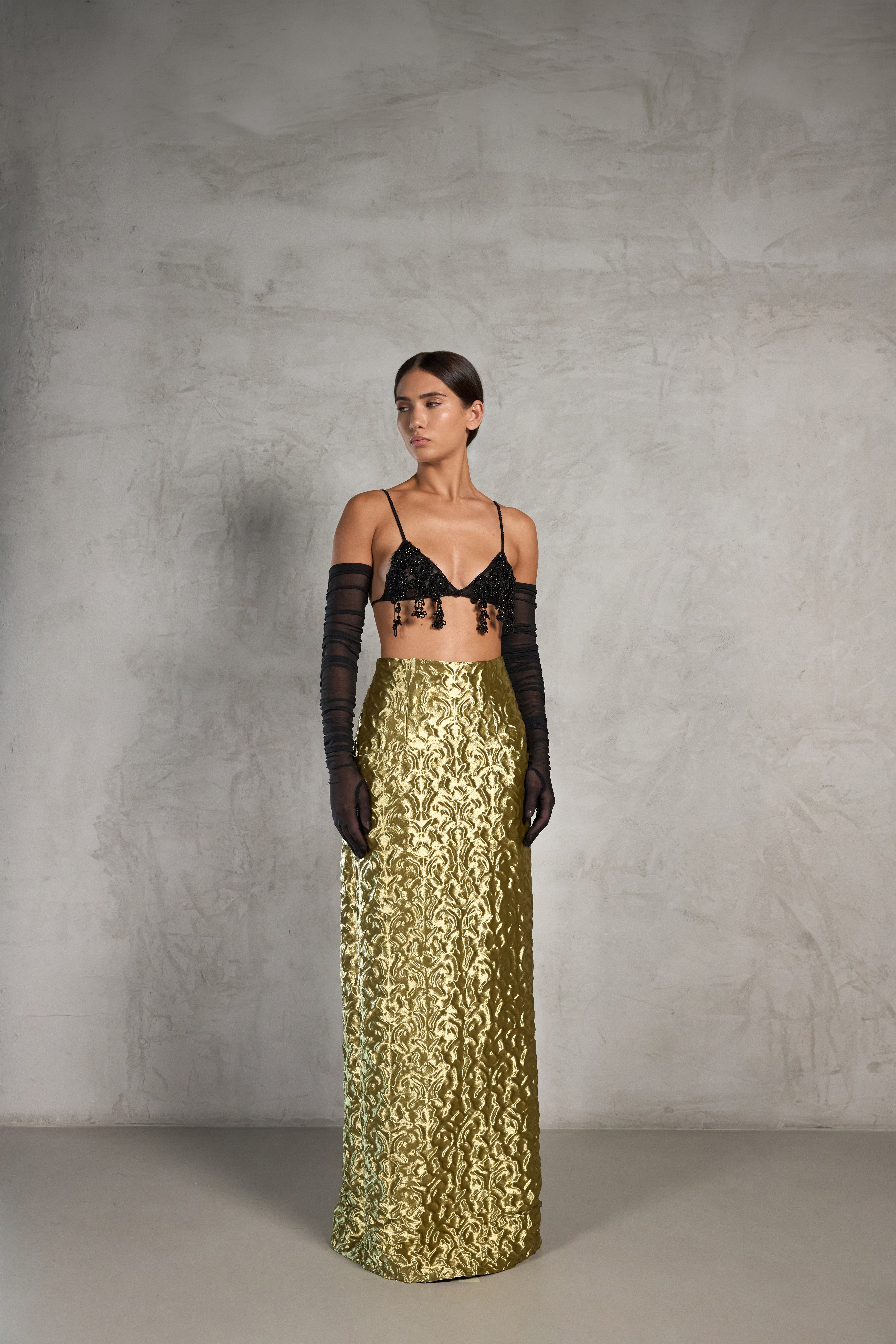 Gold Skirt & Beaded Bra