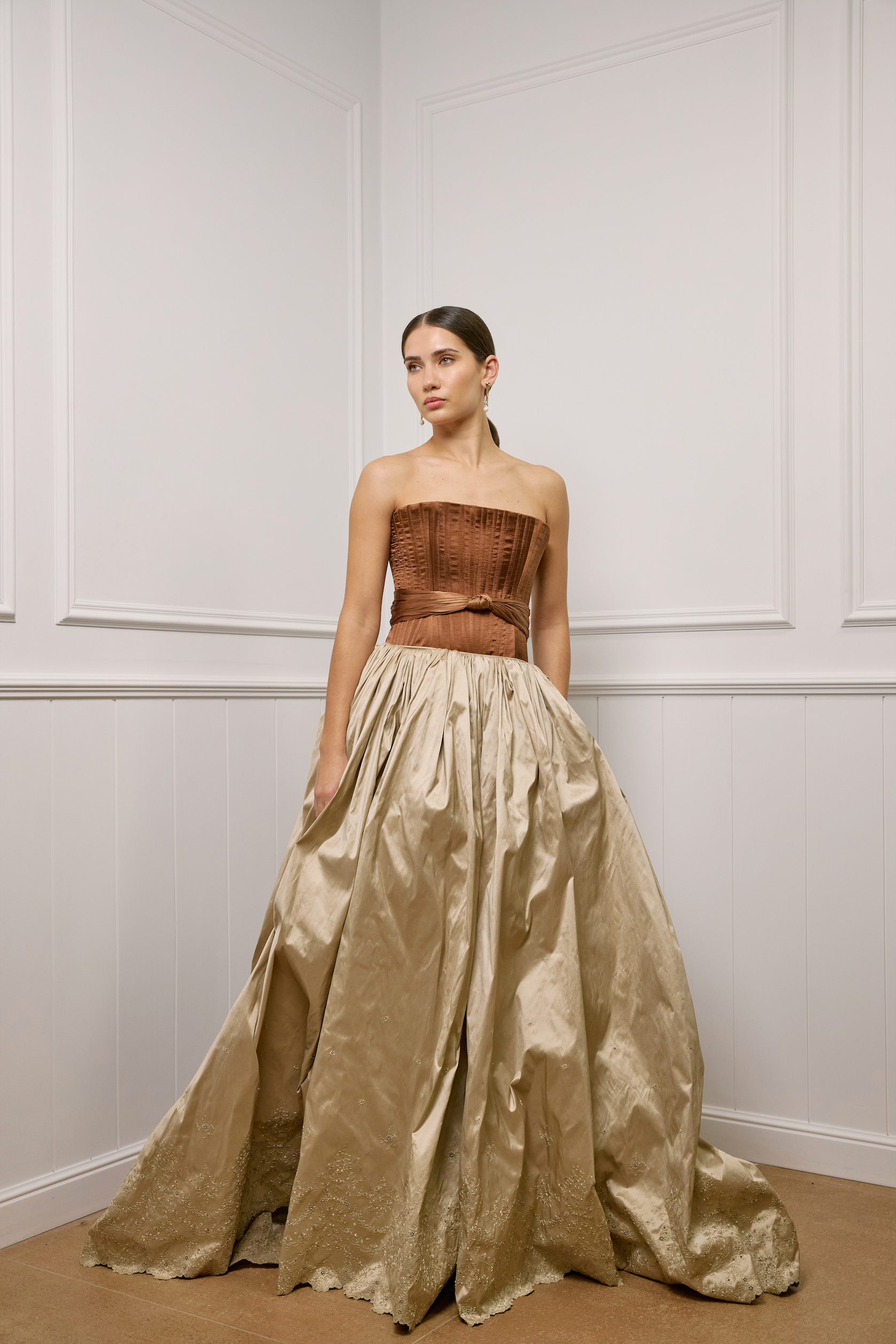 Corseted Gown in Mushroom