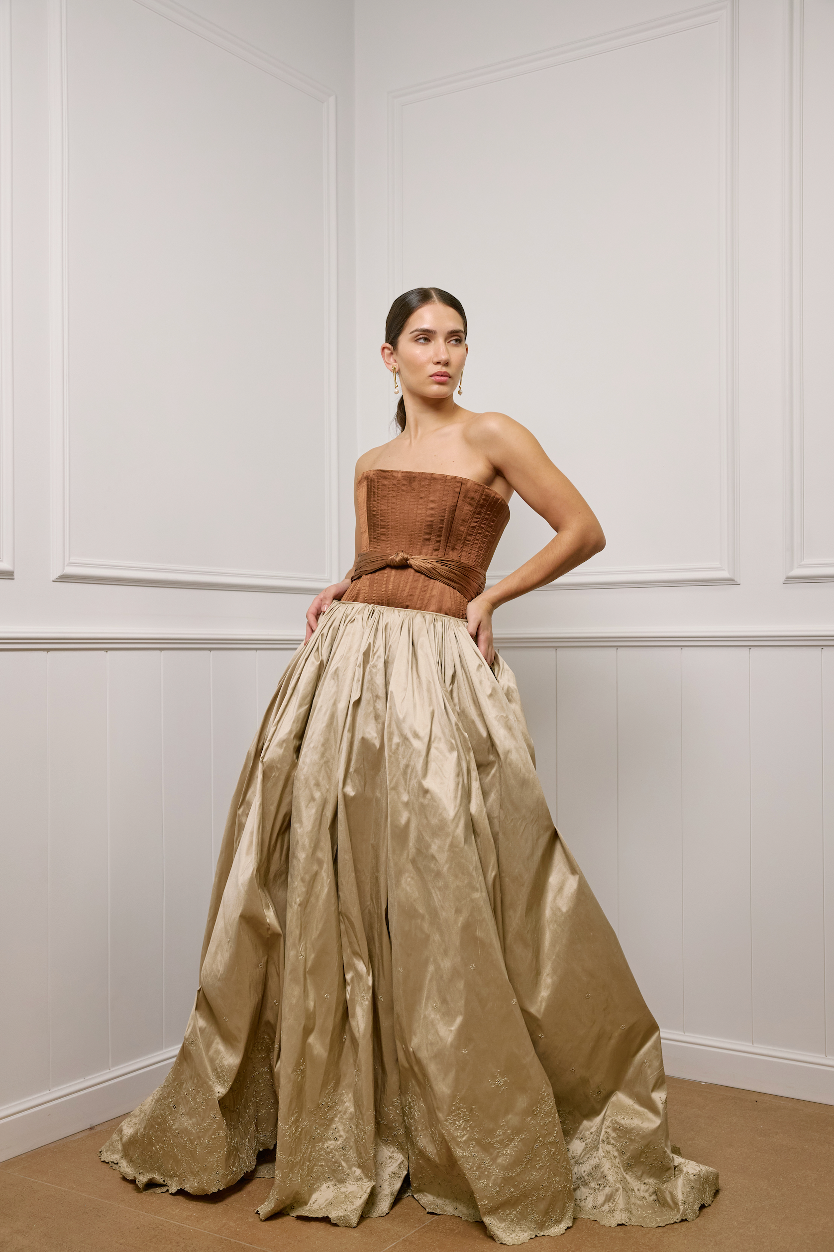 Corseted Gown in Mushroom