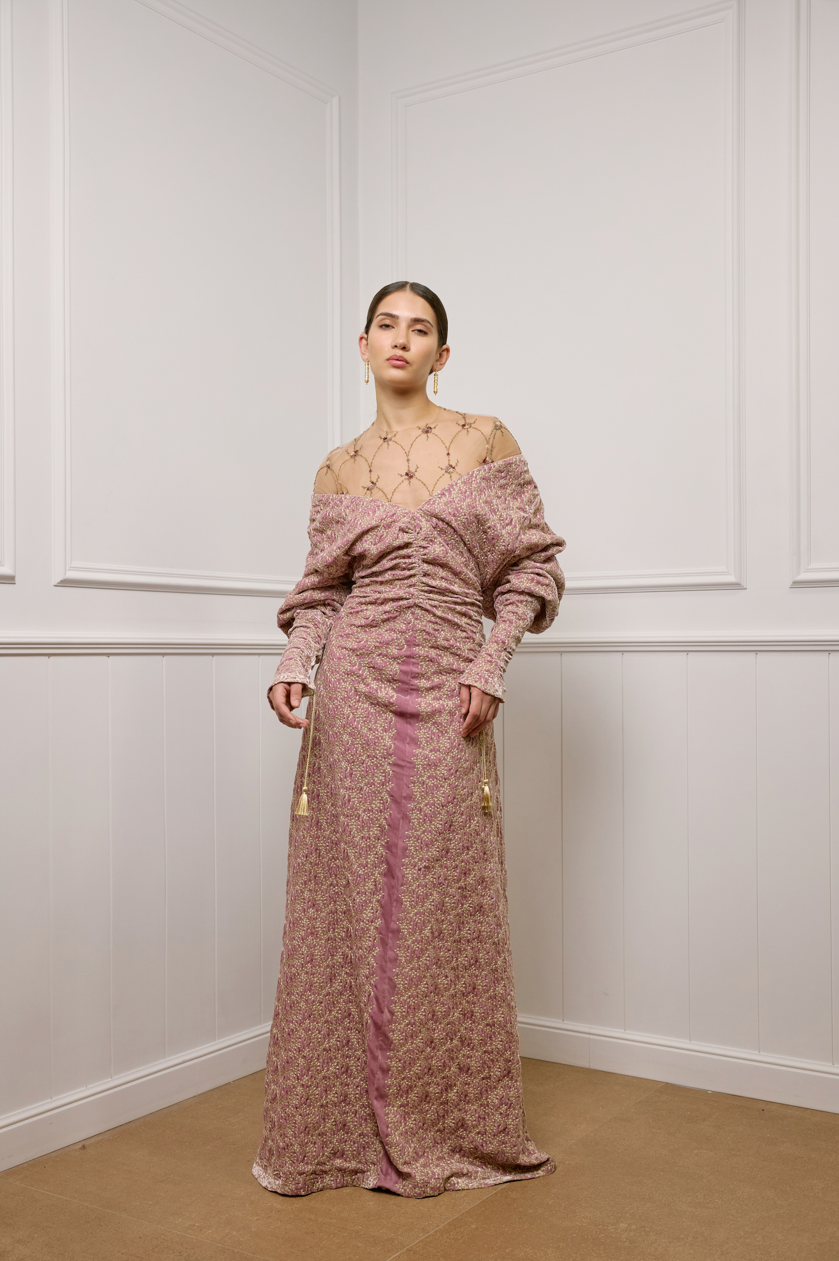 Embroidered Gown in Pink