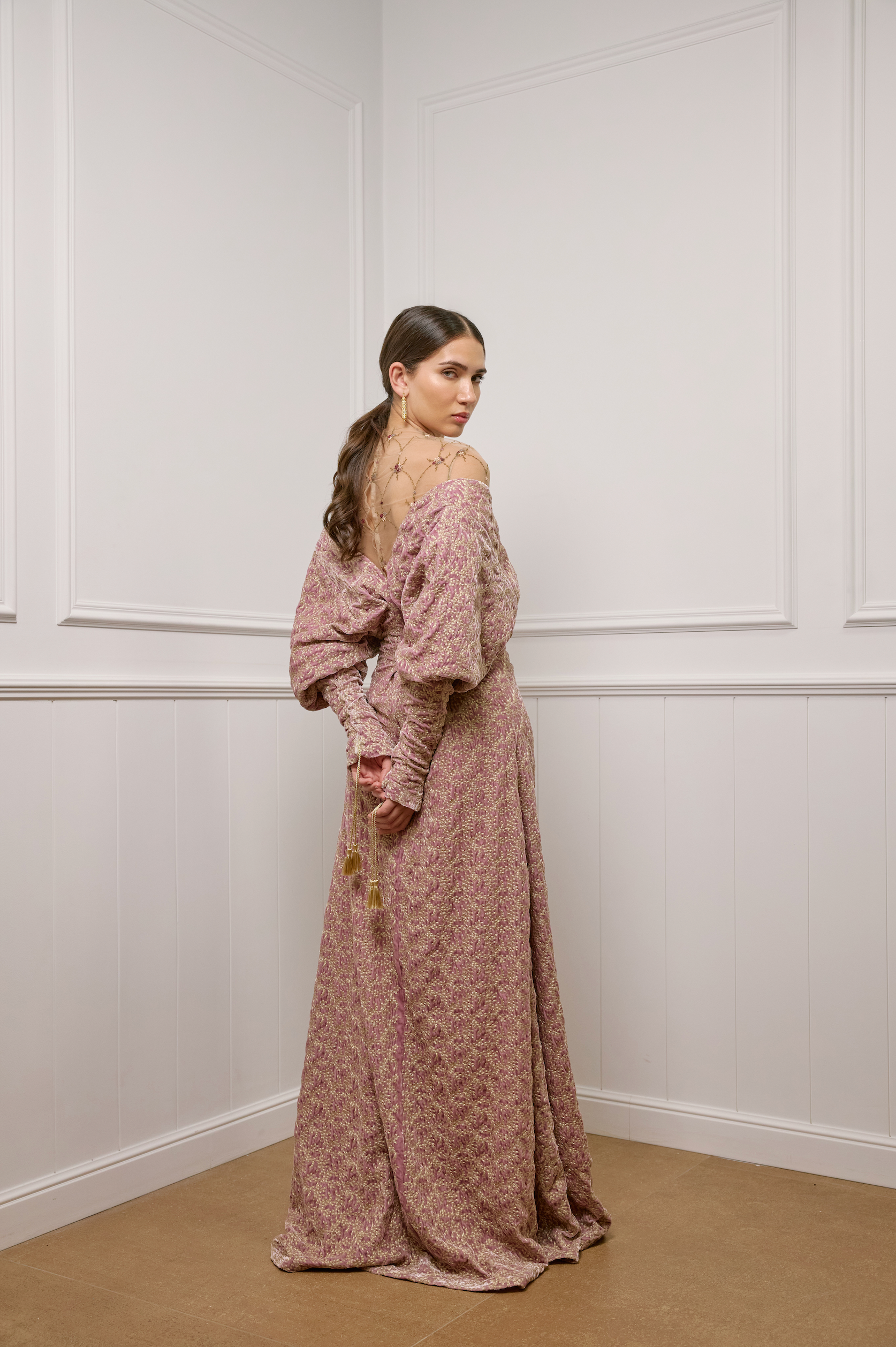 Embroidered Gown in Pink