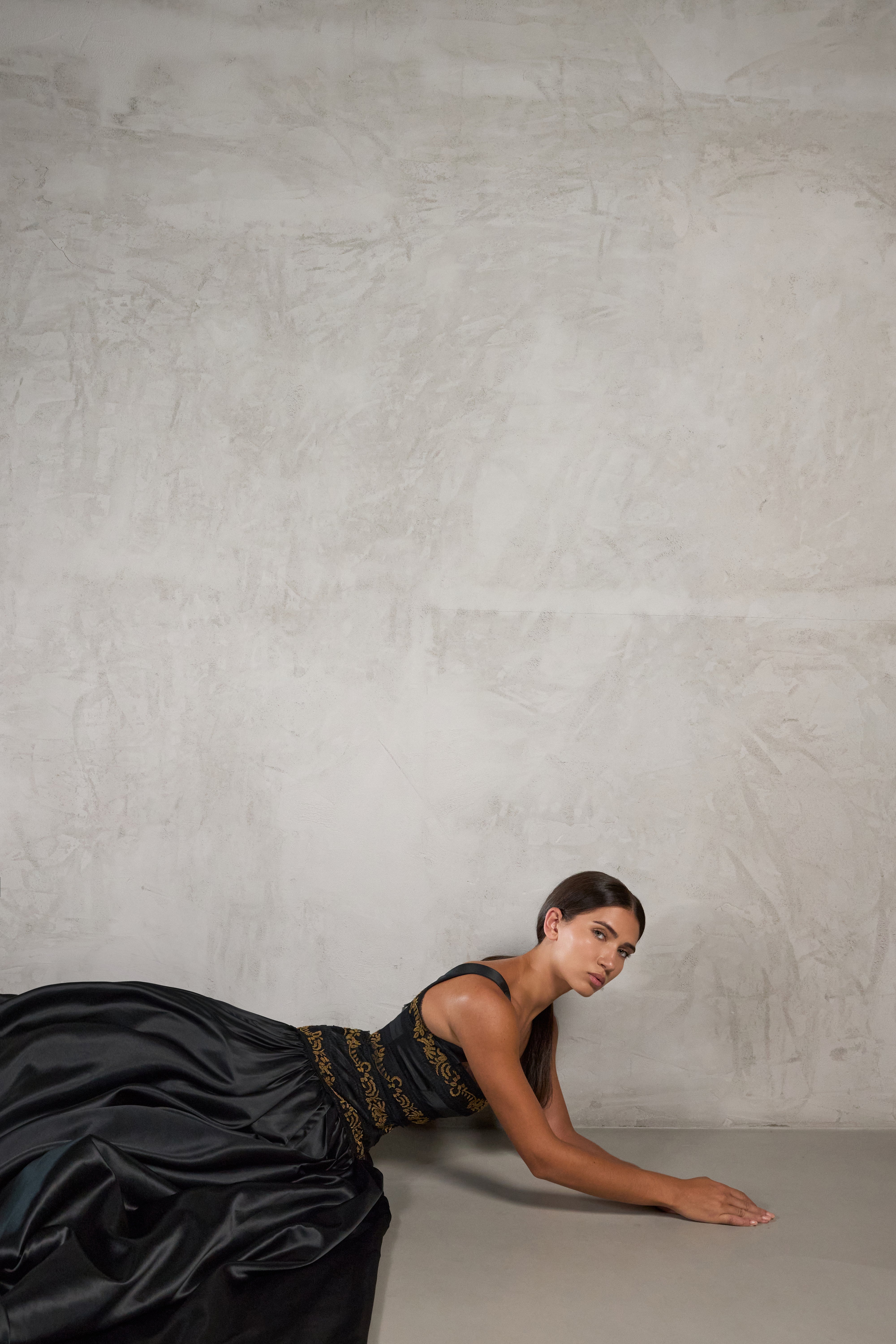 Duchesse Satin Gown with Bullion Embroidery