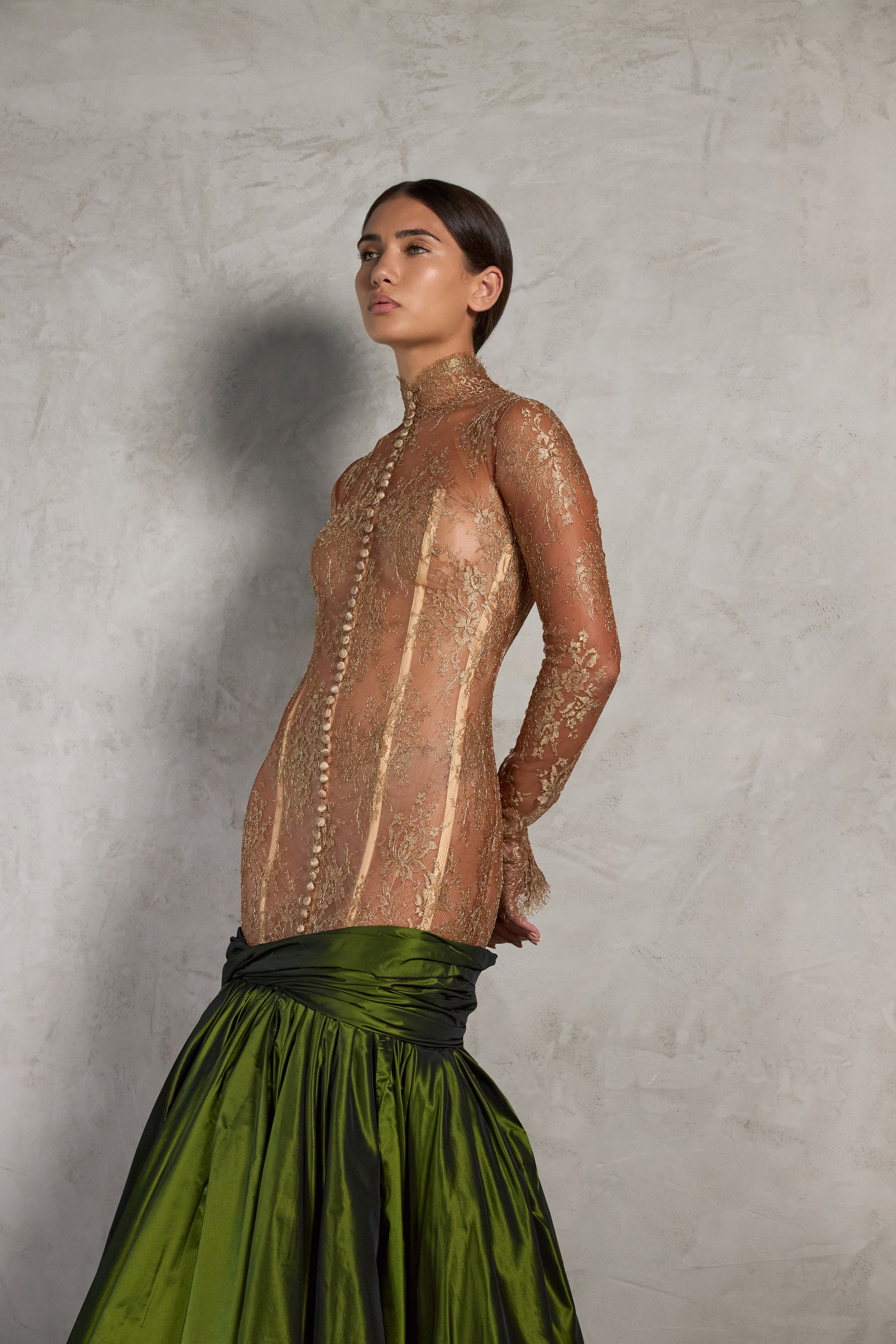Metallic Lace & Taffeta Gown