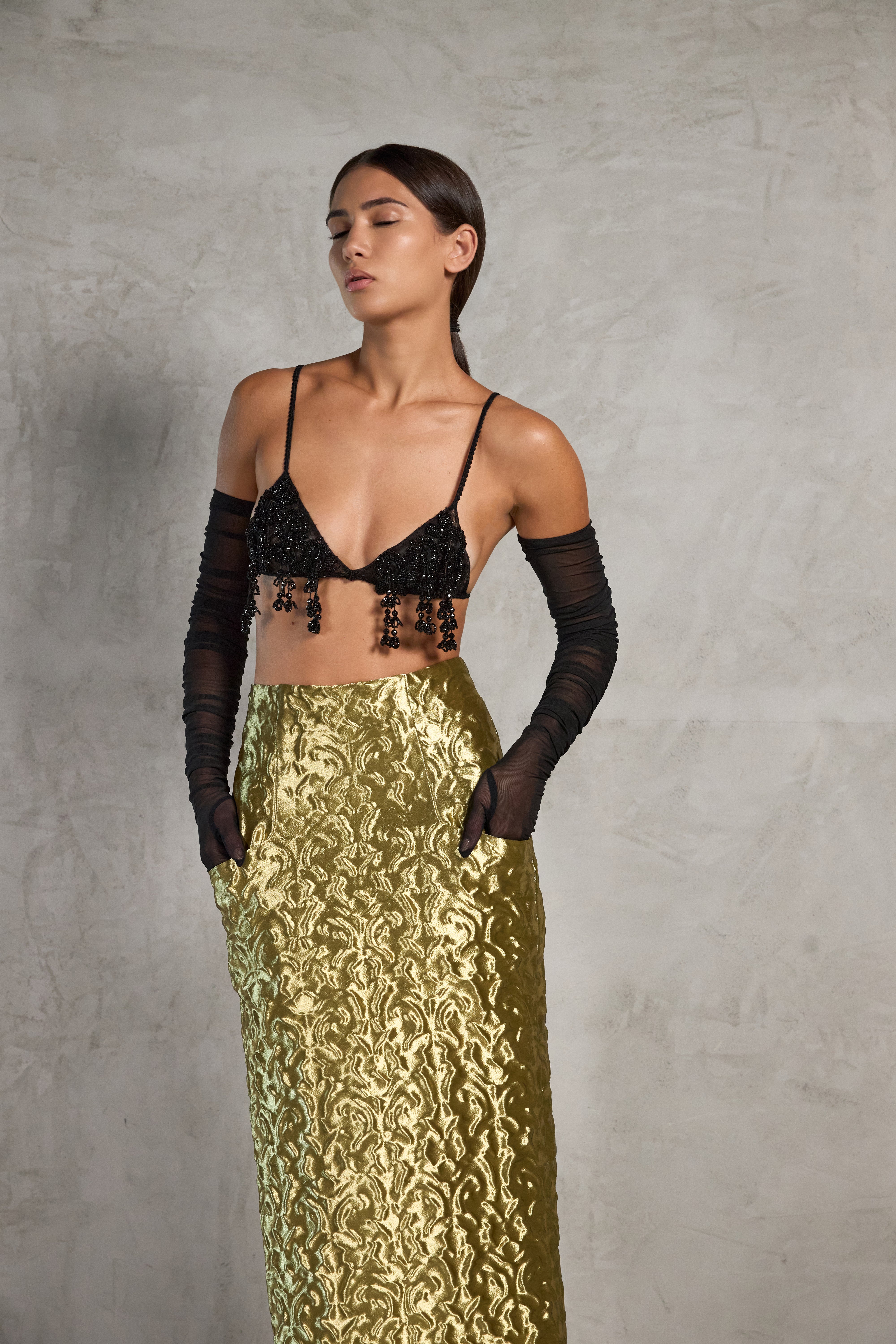 Gold Skirt & Beaded Bra