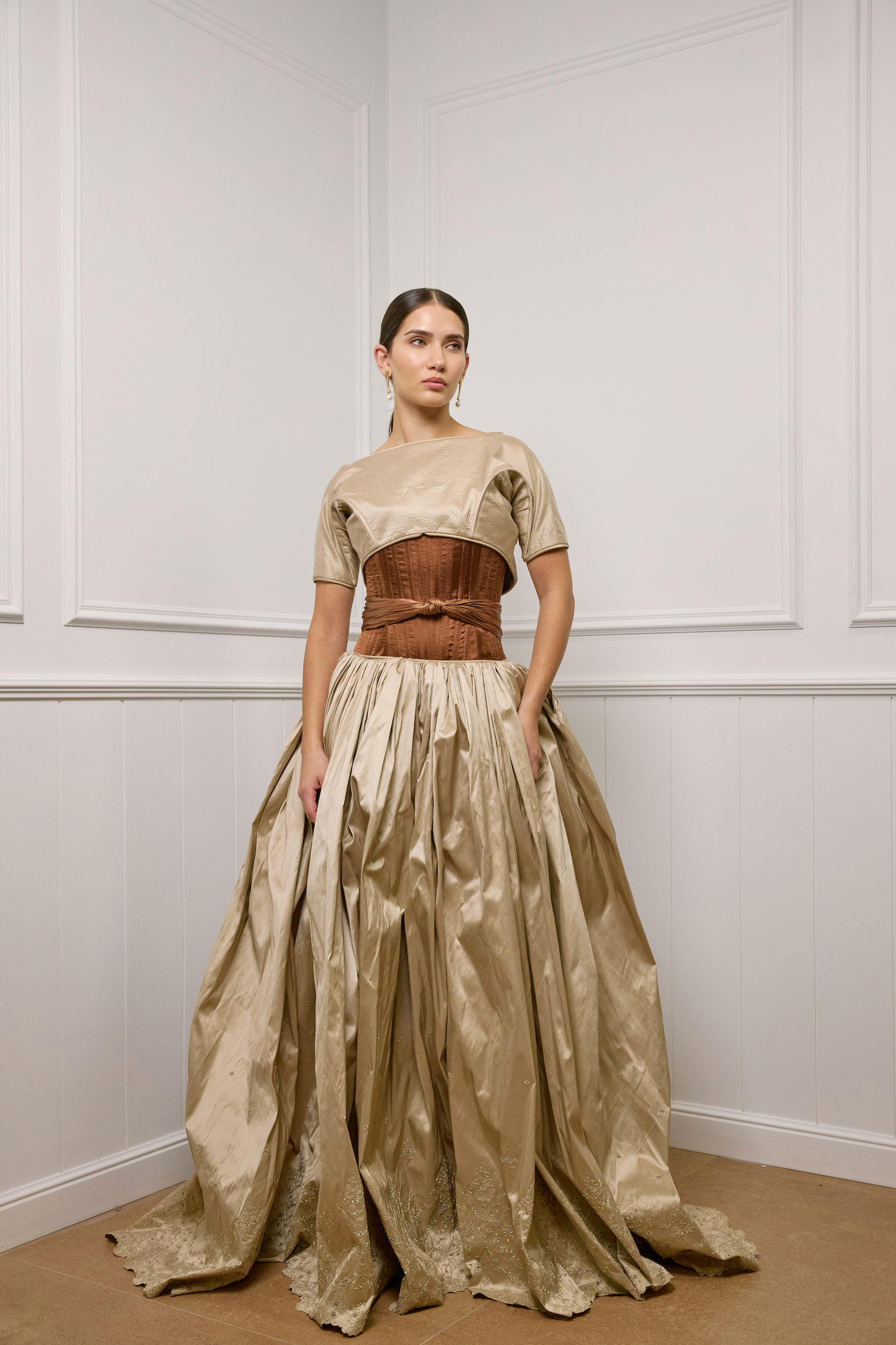 Corseted Gown in Mushroom